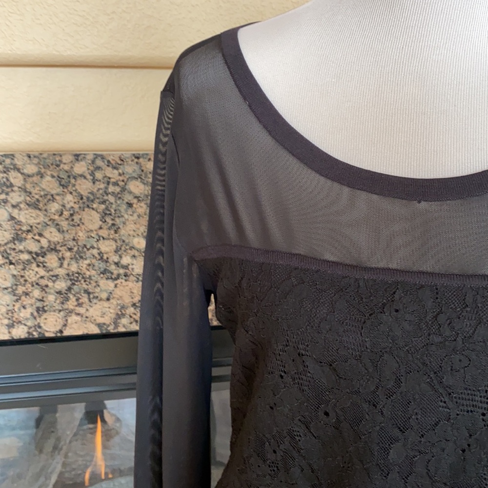 INC Black Lace and Sheer LS Top. M